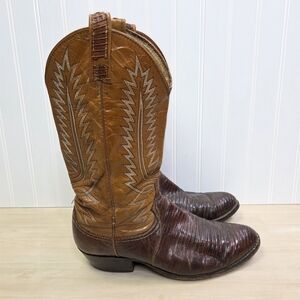 Dan Post Teju Lizard Boots Brown Leather Mens Size 8.5 D‎